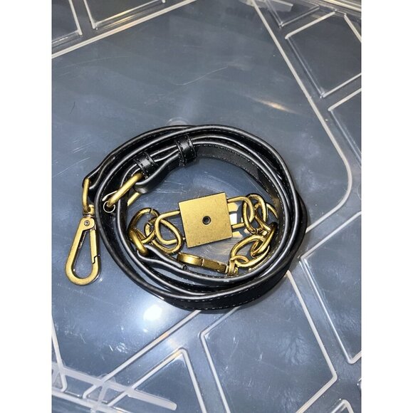 STEVE MADDEN Black Leather Brass Chain Buckle Adustable Crossbody Strap - Picture 3 of 9
